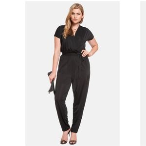 Eloquii Surplice Short Sleeve Black Jumpsuit - 16W